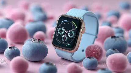 Glowing smartwatch flat lay mock-up technology device wearable gadget smart watch digital device fitness technology modern electronics health monitoring tech gadget generated AI