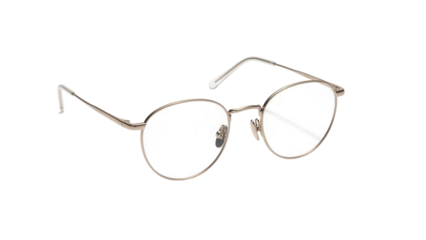 Elegant silver metal eyeglasses isolated PNG, classic round frame spectacles for vision correction and fashion accessory on transparent background