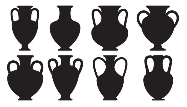 collection of ancient greek amphorae silhouettes with two