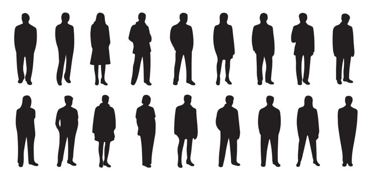 black human figures standing in various poses silhouette people