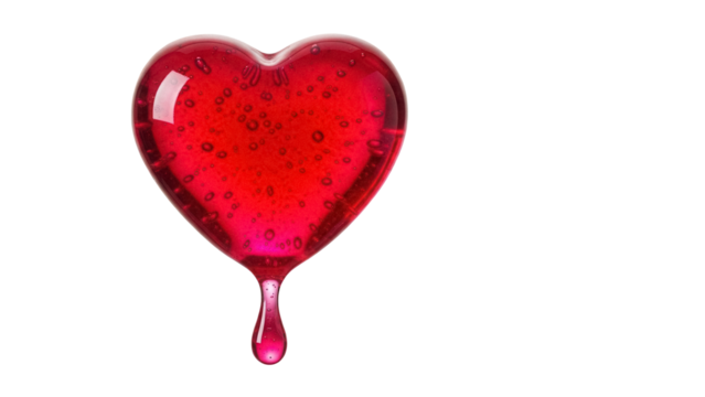 Red heart with dripping liquid isolated PNG, love symbol for Valentine s Day and romantic designs on transparent background