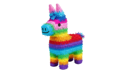 Colorful donkey piñata PNG isolated on transparent background, traditional Mexican party game for birthday celebration and festive occasions