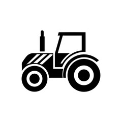 Illustration of a black tractor on transparent background silhouette