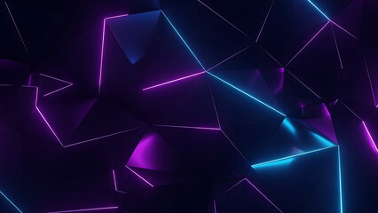 Dark 3D abstract low poly background with glowing neon lines and dynamic cyberpunk aesthetic design