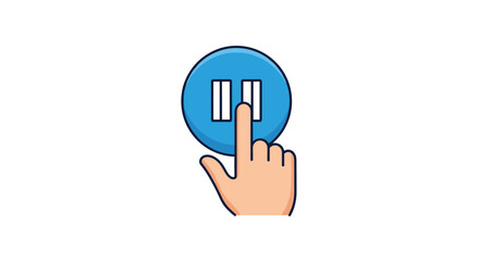 A cartoon hand is pressing a blue circular pause button, indicating a temporary stop or break in an activity or media playback.