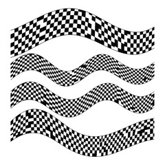 Black and white checkered waves with a distorted effect, abstract pattern.