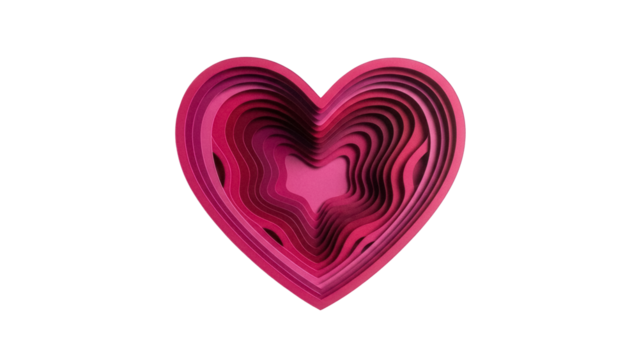 Layered paper heart isolated PNG, pink and red gradient paper cut heart for Valentine s Day and love themed designs on transparent background - Powered by Adobe