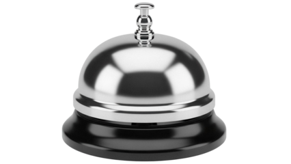 Shiny silver service bell isolated PNG on transparent background, call for assistance in hotels and restaurants