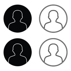 Set of four simple silhouette user icons in black and white, representing profiles and avatars.