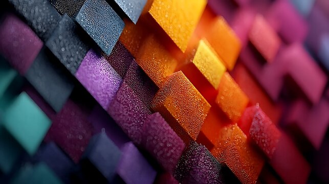 Abstract rainbow textured cubes, vibrant colorful geometric arrangement, modern textured background artwork - Powered by Adobe