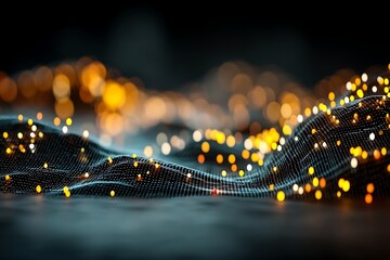 Abstract Technology Landscape Interconnected Dots and Glowing Orbs with Data Network Backdrop