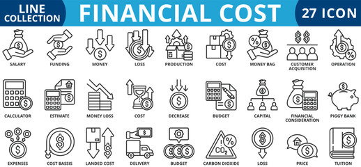 Financial cost icon set outline style icon set collection vector illustration