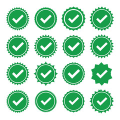 A collection of green checkmark icons on a white background, representing approval and success
