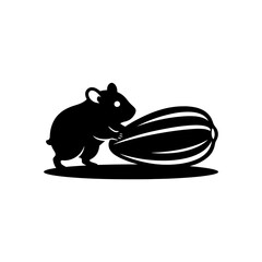 Hamster silhouette rolling a giant sunflower seed in dynamic minimalism