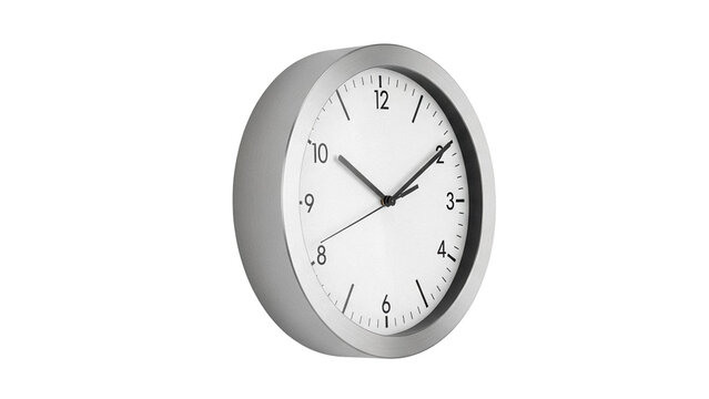 Modern silver wall clock isolated PNG, time management and home decor element on transparent background