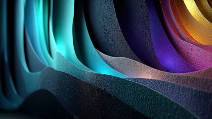 Abstract textured waves art with modern vivid colors and dark gradient background