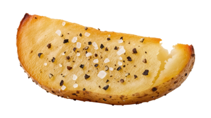 Seasoned potato wedge isolated PNG on transparent background, baked potato quarter with salt and pepper for food design and restaurant menus