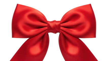 Shiny red satin bow isolated PNG, festive ribbon decoration for gift wrapping and holiday design on transparent background