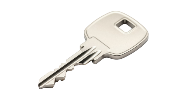 Metal door key isolated PNG on transparent background, security and access concept for design projects and presentations