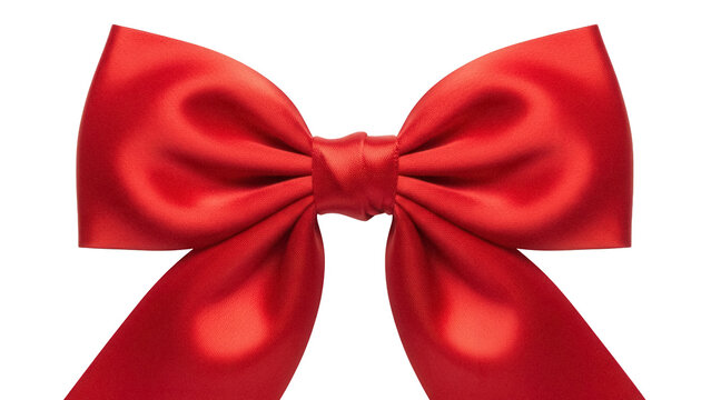 Shiny red satin bow isolated PNG, festive ribbon decoration for gift wrapping and holiday design on transparent background - Powered by Adobe