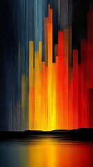 Abstract vertical color blocks painting with water reflection, textured backdrop home decor