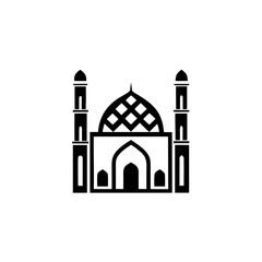 Black and white mosque illustration on transparent background silhouette