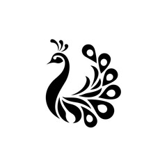 Silhouette of a peacock with feathers on transparent background