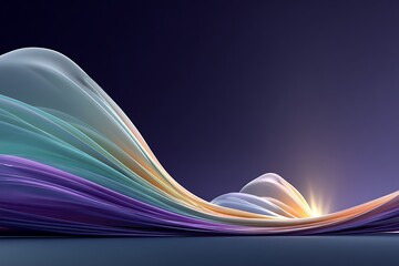 Abstract waves background with purple, teal, white, and orange layers flowing into light