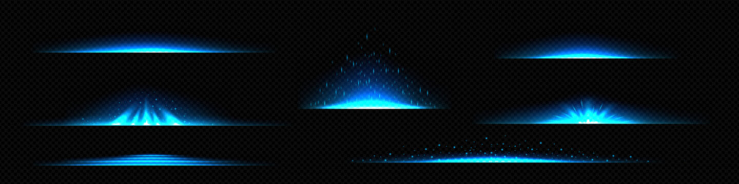 Light dividers, blue glow effect lines with sparks