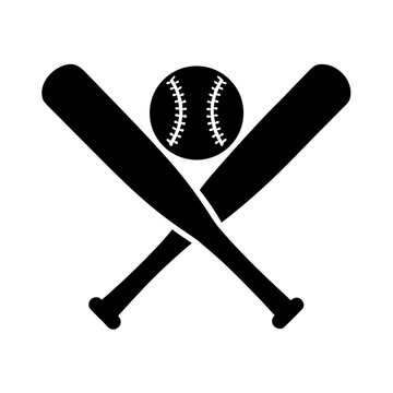 Two baseball bats and one baseball ball on transparent background silhouette