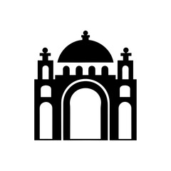 Silhouette of an ornate building icon on transparent background