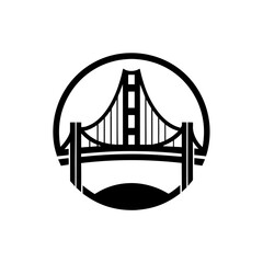 Black bridge in a circle illustration on transparent background silhouette