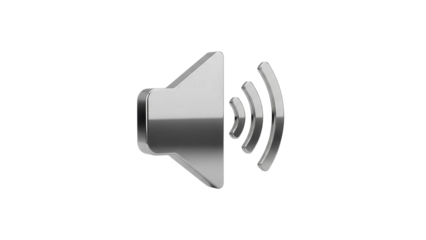 Metallic speaker PNG isolated on transparent background, volume symbol for sound and multimedia applications, audio icon for web design