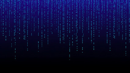 Dark blue abstract data stream background pattern of falling small squares for technology and cyber security