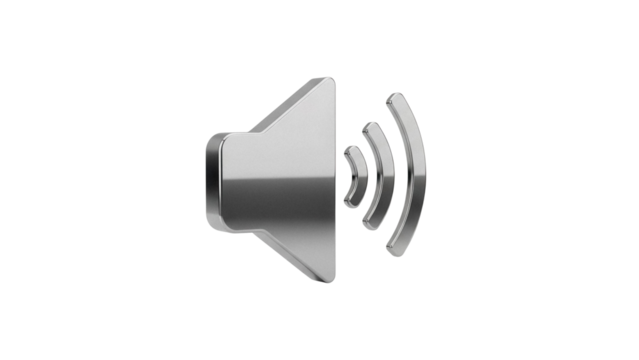 Metallic speaker PNG isolated on transparent background, volume symbol for sound and multimedia applications, audio icon for web design
