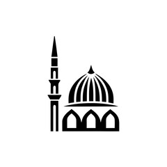 Illustration of a black and white mosque on transparent background silhouette
