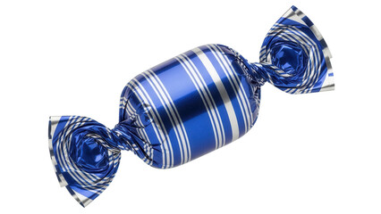 Blue striped candy wrapped in foil isolated PNG, sweet treat for holidays and special occasions on transparent background