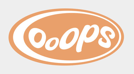 オレンジ色の「oops」のポップな文字イラスト、高解像度350dpi、ステッカー・シール風