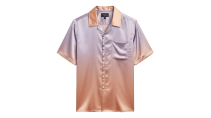 Stylish ombre silk shirt isolated on transparent background, short sleeve button-down top in gradient lavender and peach for summer fashion PNG