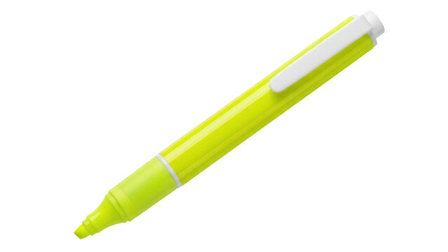 Yellow highlighter pen isolated PNG on transparent background, office supply for highlighting and drawing attention