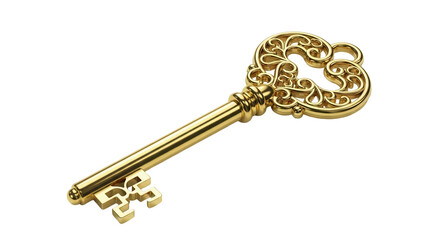 Ornate golden key PNG isolated on transparent background, antique style vintage object for design and decoration use
