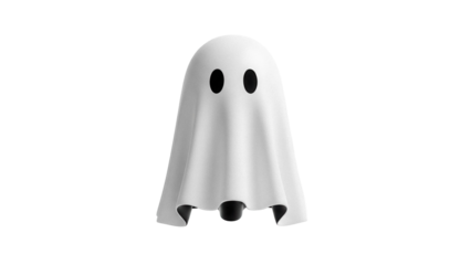 Cute white ghost PNG isolated on transparent background, spooky Halloween character for graphic design and holiday decoration