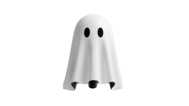 Cute white ghost PNG isolated on transparent background, spooky Halloween character for graphic design and holiday decoration
