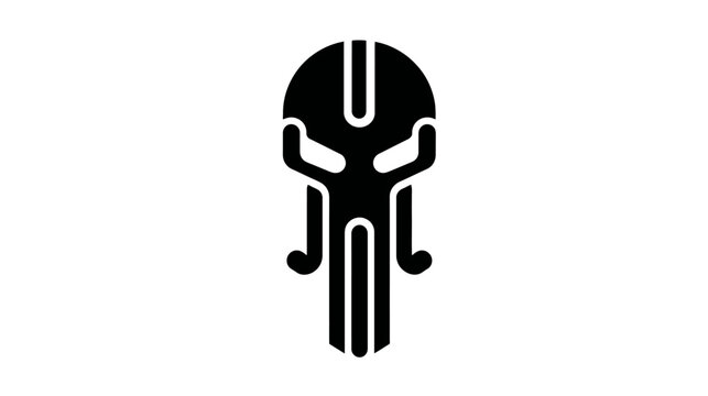 Stylized black abstract skull mask graphic icon on white background, menacing futuristic helmet design, dark vector illustration