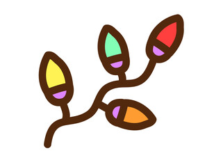 Colorful cartoon illustration of Christmas lights with four bulbs