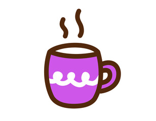 Cute cartoon coffee mug with steam rising, perfect for morning beverages