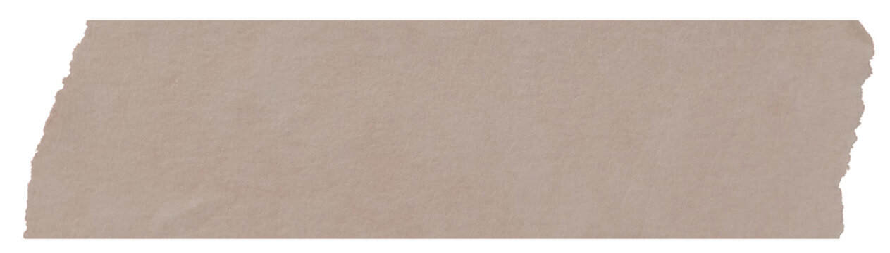 Neutral beige masking tape piece with realistic torn edge isolated on white background for minimal lower third title bars, digital note overlays, and clean collage design elements
