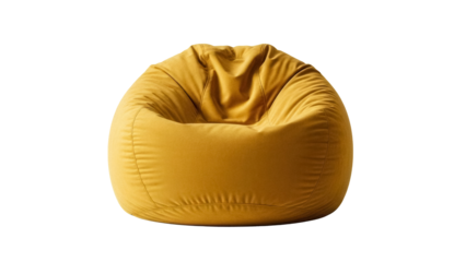 Comfortable mustard yellow bean bag chair isolated PNG, cozy furniture for relaxing and casual seating on transparent background