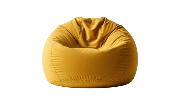 Comfortable mustard yellow bean bag chair isolated PNG, cozy furniture for relaxing and casual seating on transparent background
