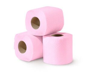 Three pink soft toilet paper rolls